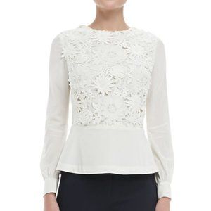 Tory Burch Crochet-Panel Top Flower Blouse Cream